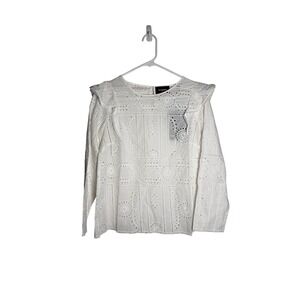 The Kooples White Eyelet Lace Ruffle Collar Long Sleeve Blouse Top Size 2